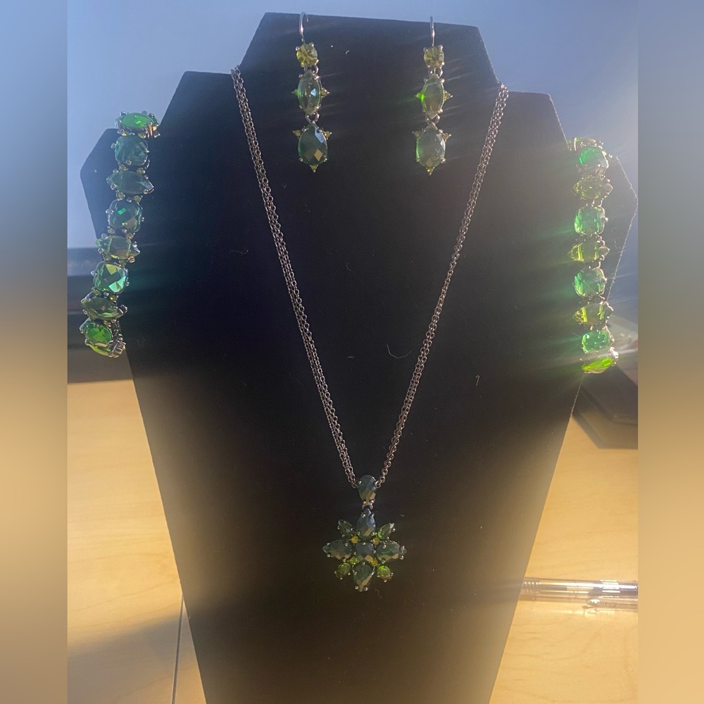 Joan Rivers XV Classics Green Gemstone Necklace, Earrings, Bracelets (2) Set